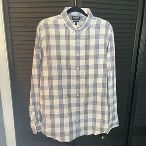COPY - Express Blue Checkered Slim Performance Dress Shirt
